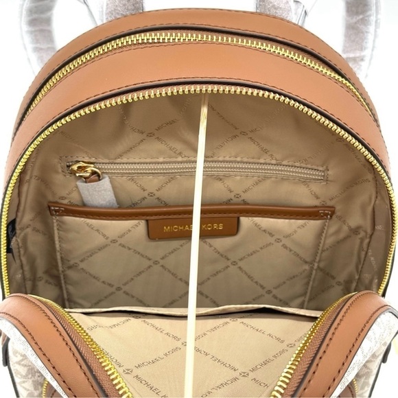 Michael Kors Jaycee Medium Zip Packet Backpack & Trifold Wallet Vanilla/Brown - Picture 8 of 13